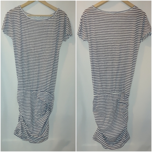 Sundry Dresses & Skirts - Sundry Slubbed Jersey Knit Boat Neck Stripe Ruched